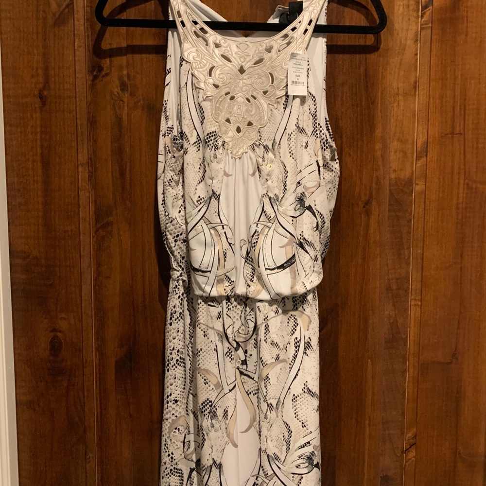 White & gold halter dress